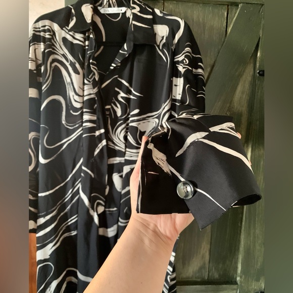 Zara Black & White Silky Dress - Picture 7 of 15